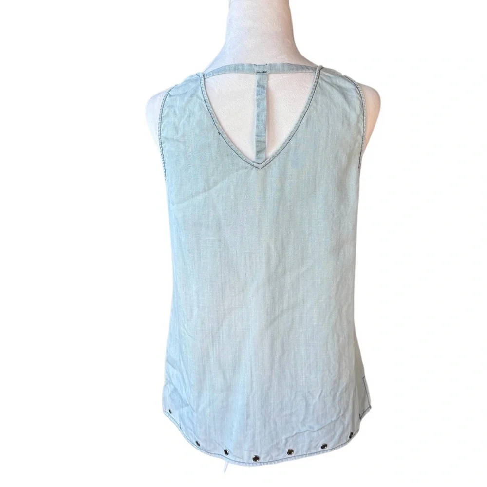 Skies Are Blue Light Blue Chambray 100% Tencel V-Neck Tank Top S - Picture 5 of 11